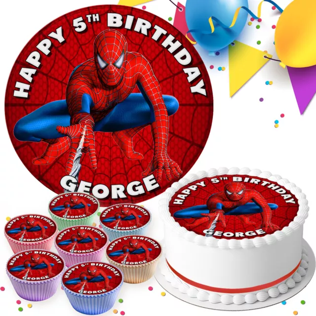 Spiderman Personalised Birthday Party Edible Cake Topper & Cupcake Toppers Sv704