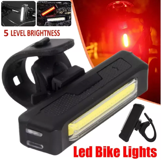 USB Rechargeable LED Bike Front Light headlight lamp Bar rear Tail Wide Beam AU