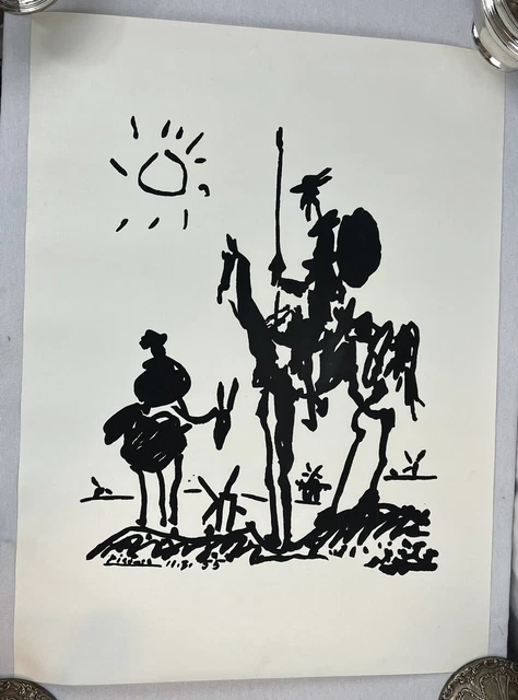 PABLO PICASSO Litho Don Quixote Sancho Panza De Mancha Ink Print ca 1955 PABLO PICASSO Litho Don Quixote Sancho Panza De Mancha Ink Print ca 1955