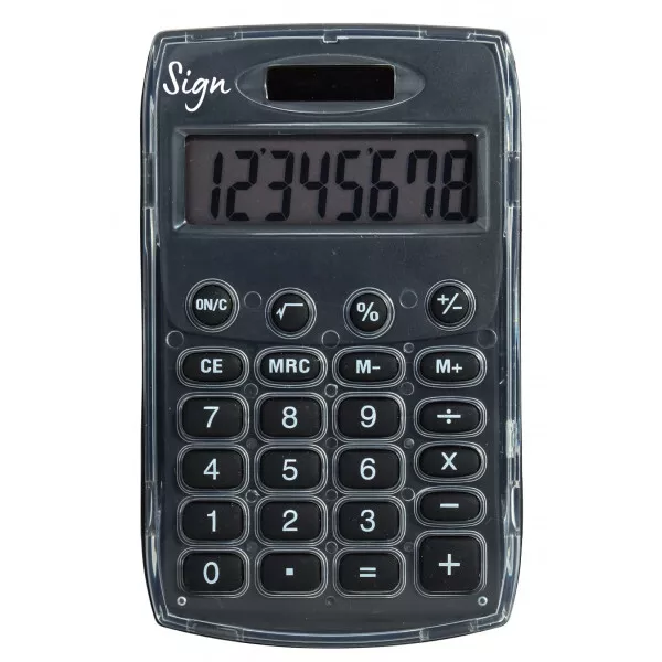 Calculatrice de poche - Noir - Energie solaire - 8 chiffres - Sign