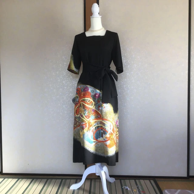Tomesode Remake Dress, Easy To Wear, Open Front, Gold Embroidery