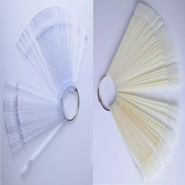 50X Clear/Ivory Nail Art Tips Pop Sticks Display Fan False Practice Starter