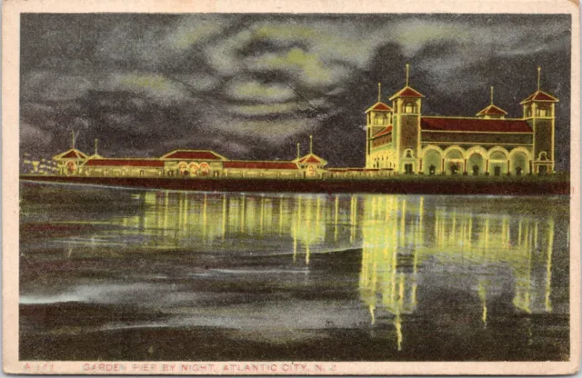 C.1920s Atlantic City NJ Garden Pier Night View Unused New Jersey Postcard A115