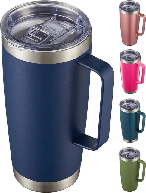 20 Oz Tumbler Mug with Lid and Straw, Insulated Travel Coffee Mug with Handle, D