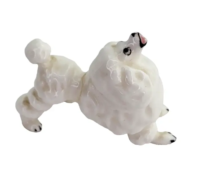 Vintage Porcelain White Poodle Figurine Small Mini White Dog Puppy Figure