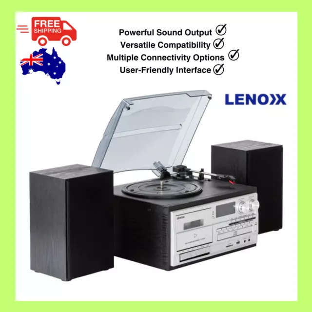 Stereo System Turntable Vinyl Record Player Cassette Recorder CD Bluetooth USB