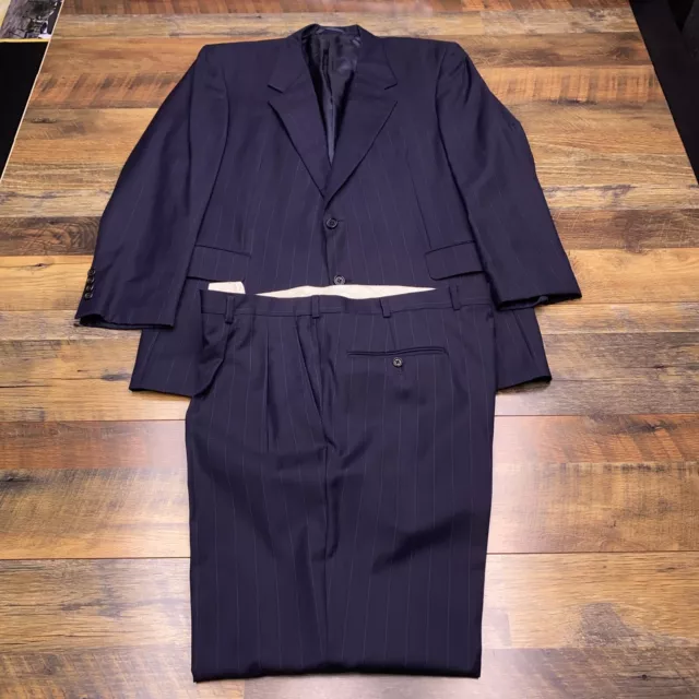 Hickey Freeman Loro Piana 2 Piece Suit Mens 44R Pinstripe Pants 38x30 Wool Italy