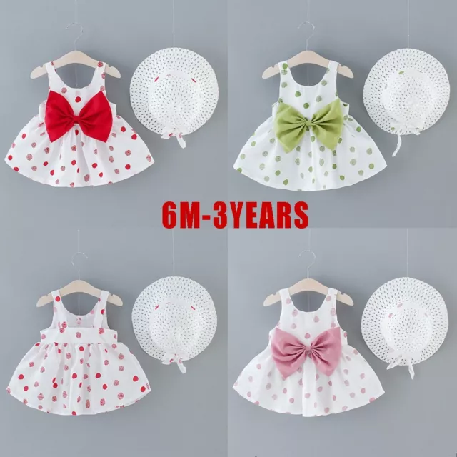 Infant Toddler Baby Kids Girl Dot Print Princess Party Dress+Hat Outfits Clothes