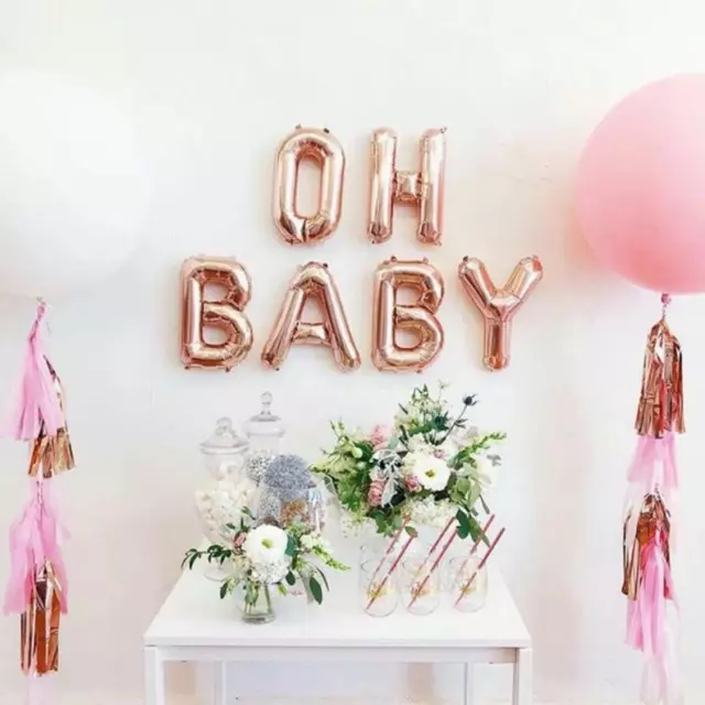 40 cm OH BABY Rose Gold foil balloons with ribbon Baby Shower birthday party AUS