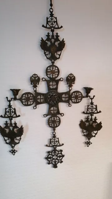 Byzantinisches Kreuz, Hänge-Kerzenhalter (vermutlich Bronze)