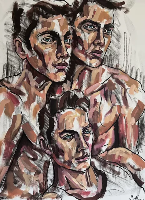 Nude Young Men Painting,  Naked Male, Gay Homoerotic Queer Artwork 60x80x1cm