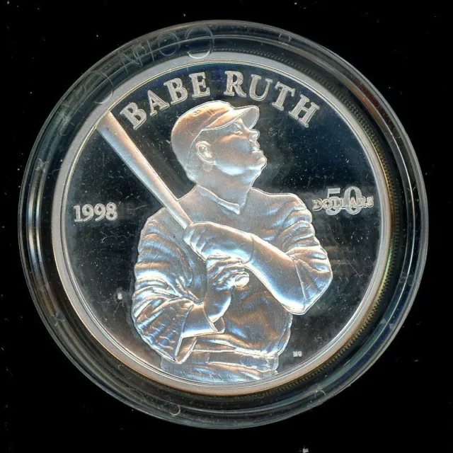 1998 Marshall Islands Commem $50 1 oz ounce Silver Babe Ruth Baseball NY Yankees