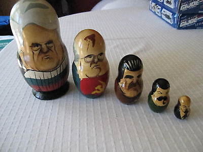 Five Past Russian President Nesting Dolls, Hand Painted.