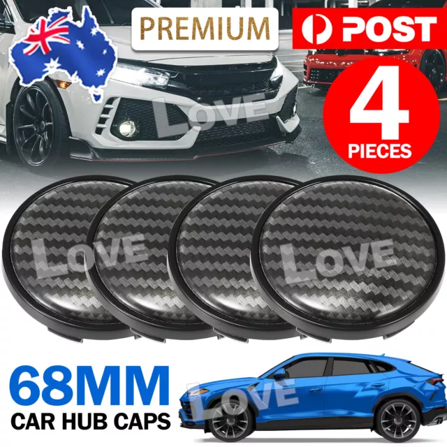 4X 68mm Car Wheel Center Caps Carbon Fiber Black Central Hub Centre Hubcaps AU