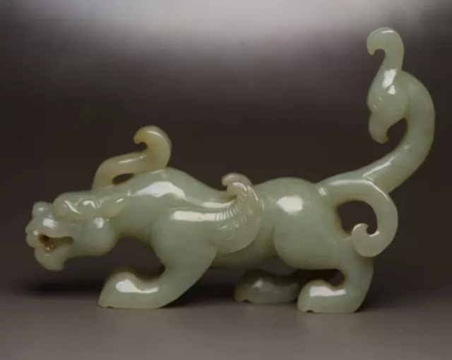 Chinese Natural Hetian Jade Carved Exquisite Dragon Phoenix Statue Figurines Art