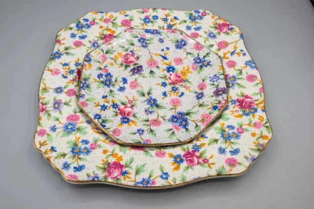 Royal Winton Old Cottage Chintz Octagonal Bread and Square Salad Plate FREE SHIP