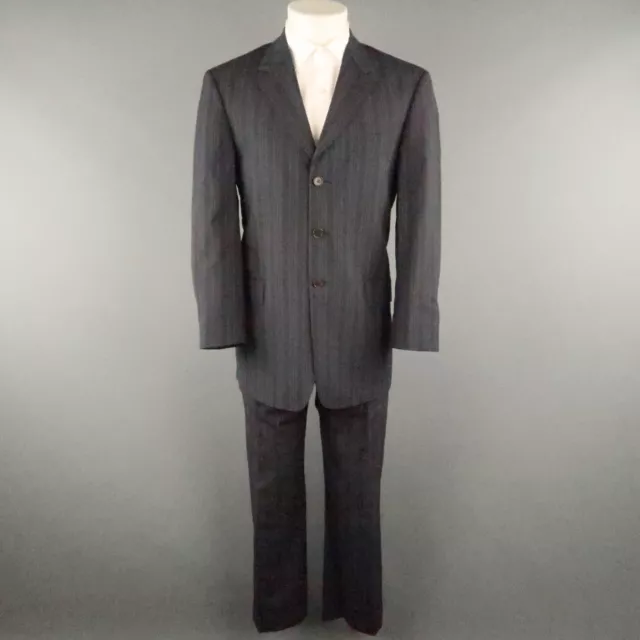 PAUL SMITH 40 Gris & Bleu Rayure Viscose 34 30 Cran Revers Costume