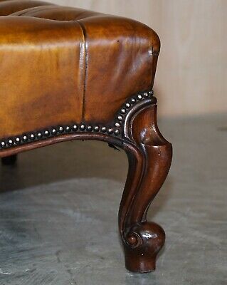 Huge Fully Restored Chesterfield Hand Dyed Brown Leather Hearth Footstool 6