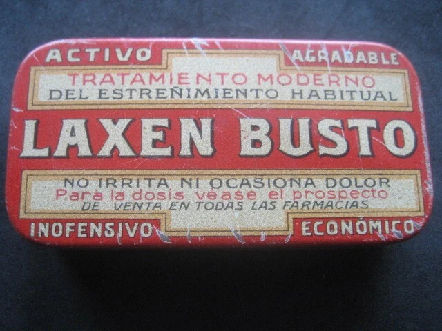 Antigua Caja Metal Farmacia. Laxen Busto. 2,50 Ptas. Contra El Estreñimiento