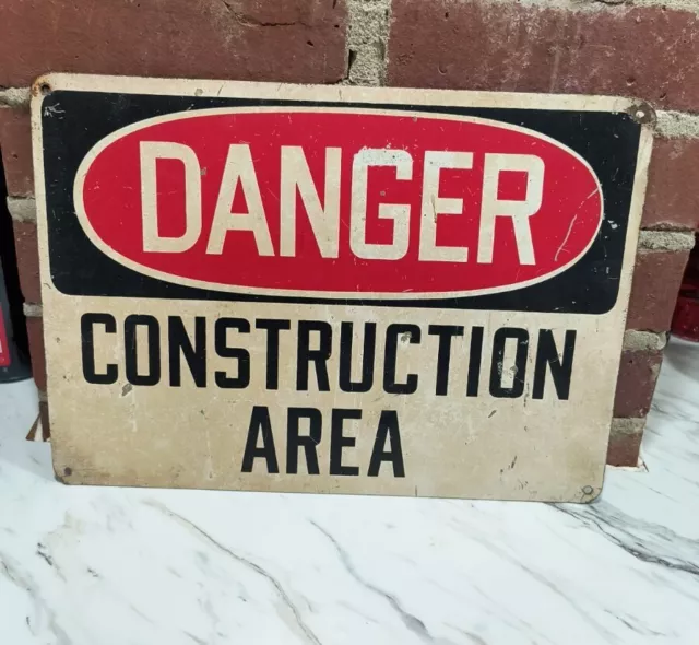 Vintage Construction Area Keep Out Danger Metal Sign Industrial Road Shop