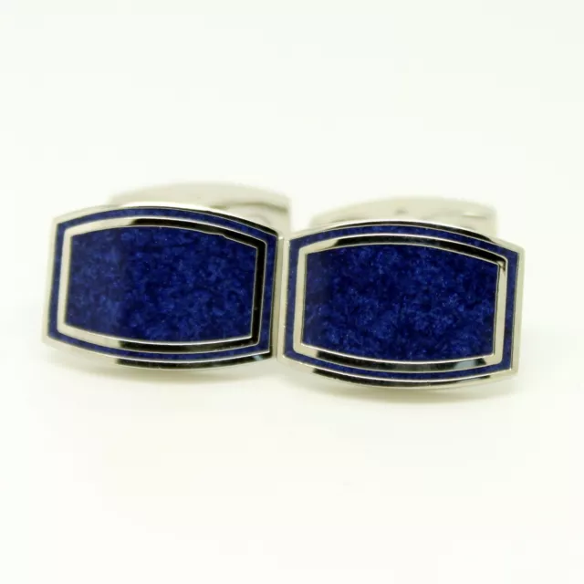 Cufflinks Blue Rectangular Wedding Mens Pair Cuff Links With Silver Trim