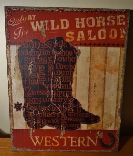 Large Country Western Primitive Cowboy Boots Rustic Wild Horse Saloon Bar Sign