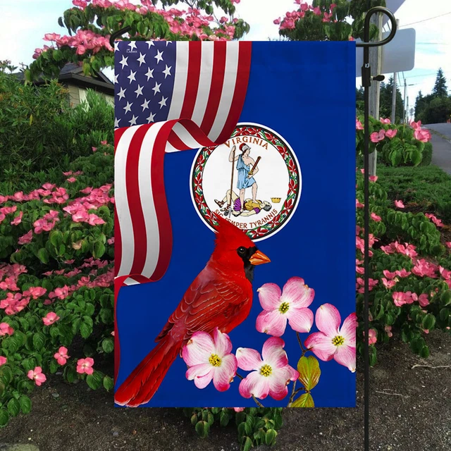 Virginia State Cardinal and Dogwood Flower Flag For Yard Outdoor Garden 12x18in