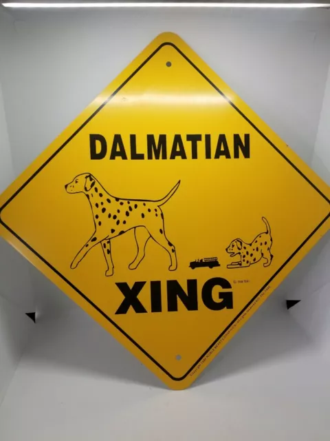 VTG 1989 TORI Dalmatian Dog Road Street Crossing Metal Yellow Sign, 12in x 12in