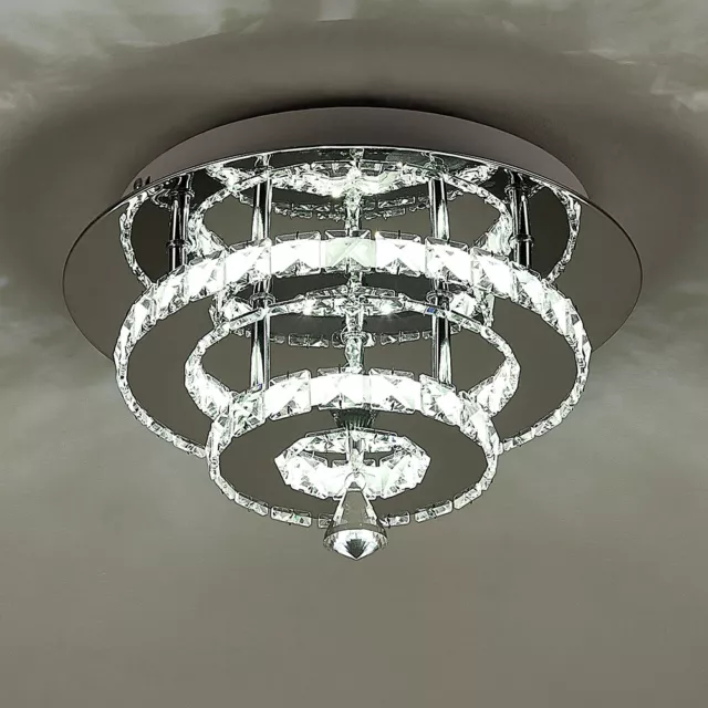 LED Crystal Ceiling Light Chandelier Cool White Modern 30W Round Pendant Lamp