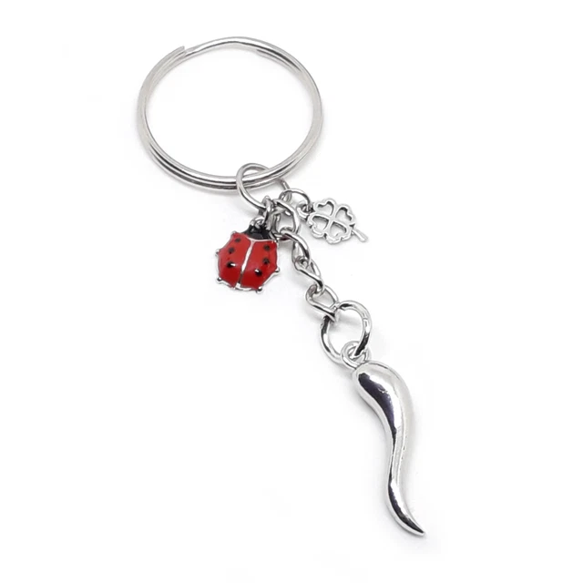 Portachiavi Portafortuna Con Quadrifoglio E Coccinella - Ciondolo In Argento E Oro Rosa Per Zaino, Borsa O Auto - Regalo Di Auguri Per Esami, Laurea O Guarigione