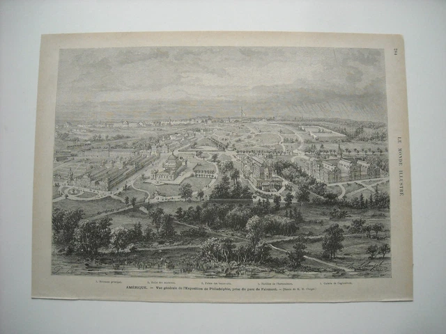 Gravure 1875. Etats-Unis. Vue Generale L'exposition  De Philadelphie.