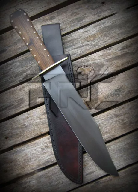 15'' Custom Handmade D2 San Mai Black Hunting Bowie Knife With Leather Sheath