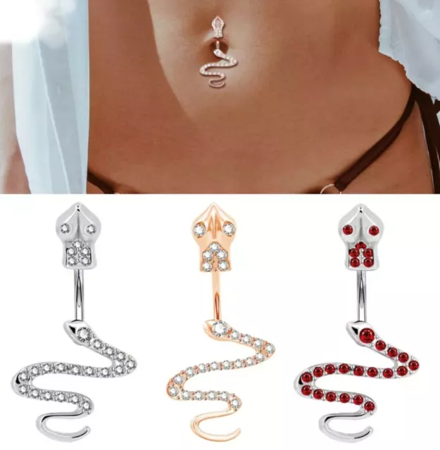 Snake Design Belly Bar Piercing Crystal Navel Ring 316L Surgical Steel UK