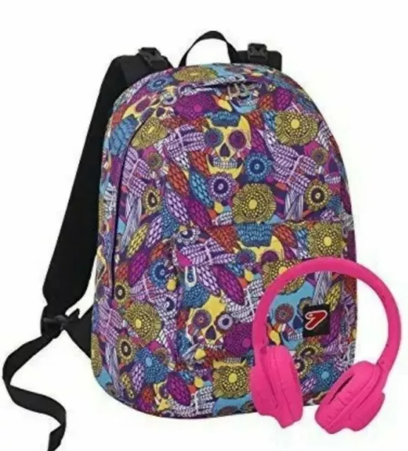 Zaino Scuola Seven Double Backpack Reversibile Skull Girl 2 In 1 Con Cuffia