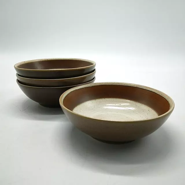 X4 Denby "Langley Russet" Bowls 15cm Diameter, Brown & Cream, Stoneware