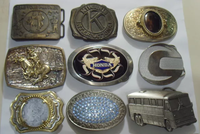 9 vintage western America assorted belt buckles lot old collection FC1195