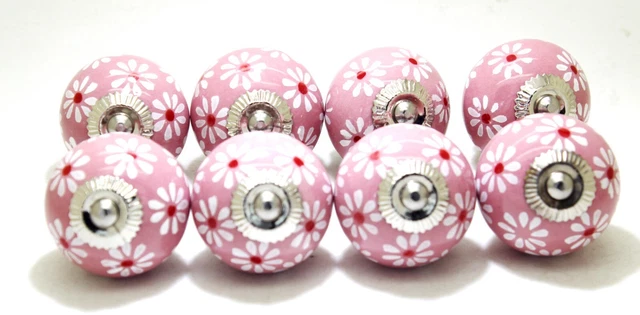 Ceramic Pink Floral 8 X Cabinet, Furniture Hardware, Drawer Knob Pull, Door Knob