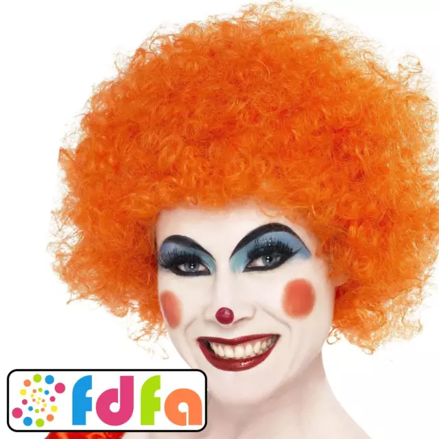 Smiffys Orange Crazy Clown Curly Afro Wig Adults Mens Ladies Fancy Dress