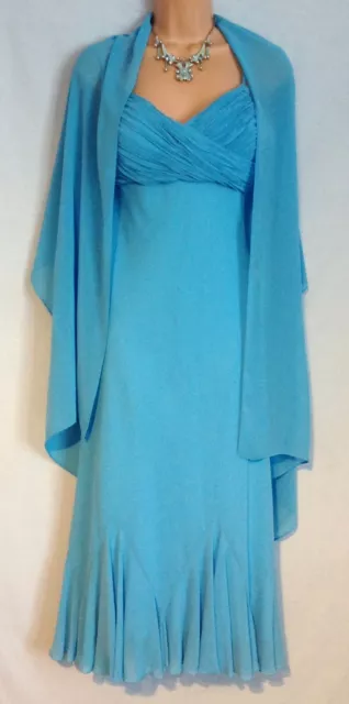 GINA BACCONI (14) Blue Beaded Cocktail Party Dress & Wrap