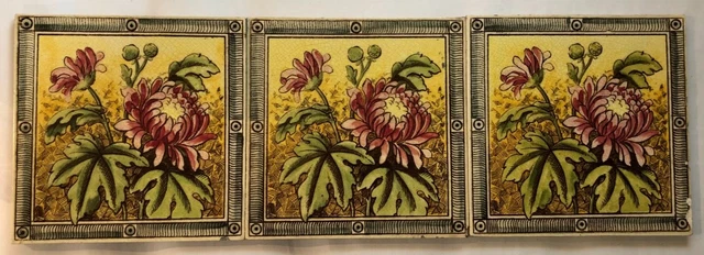 3 x Original Victorian Aesthetic Movement Transfer Printed Tiles 1870/80s