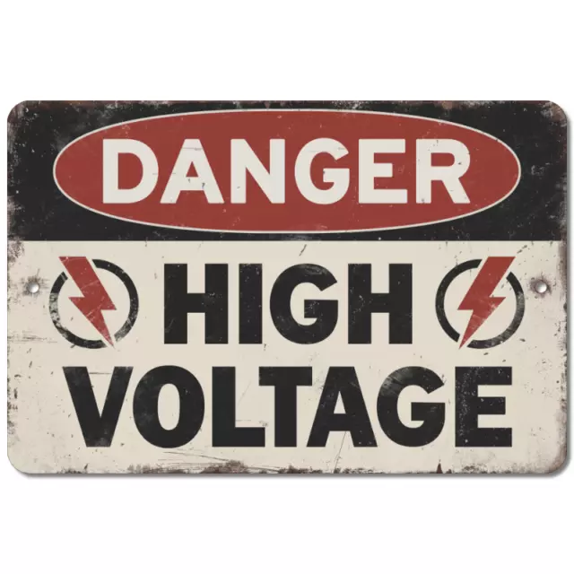 Danger High Voltage Aluminum Metal Vintage Retro Novelty Old Rusted Look Sign