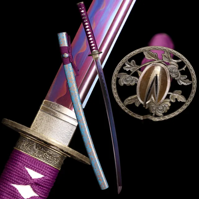 Purple Handmade 1095 Carbon Steel Blade Japanese Samurai Sword Full Tang Sharp