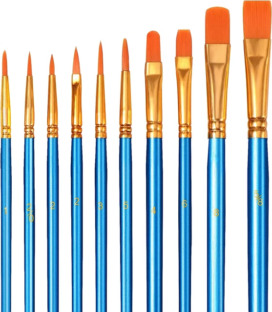 10 Pezzi Pennelli Acrilici -  Nylon Artist Brushes, Set Di Pennelli per Acquerel