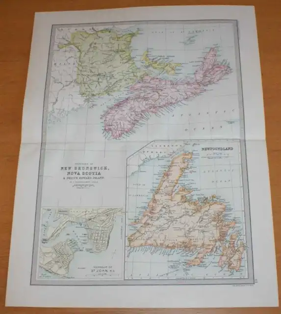 Map: 1890 Bartholomew; Newfoundland, New Brunswick, Nova Scotia, Prince Edward I