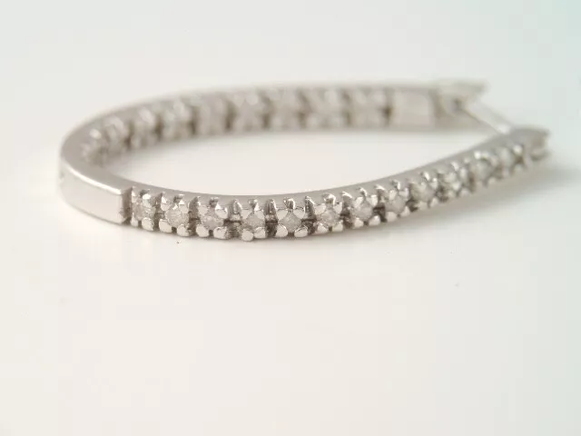 Vintage 14K White Gold Designer Ccc Inside Out Diamond Oval Hoop Earrings 2