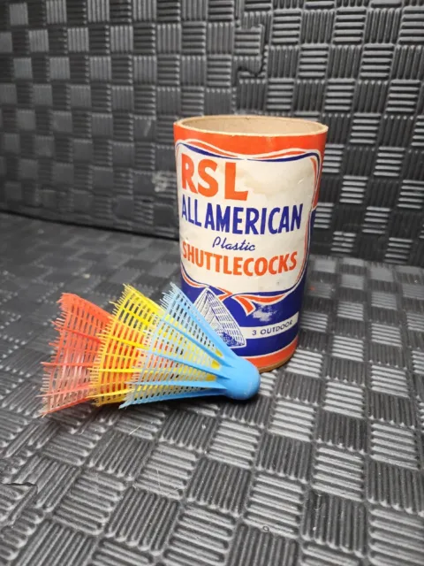 Vintage R-S-L Plastix Badminton Shuttlecocks w/ Box 3pcs Rainbow Colors Red Blue