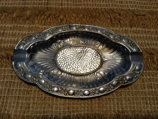 Vintage Oval Chrome Metal Ashtray 5" made in Occupied Japan mid century