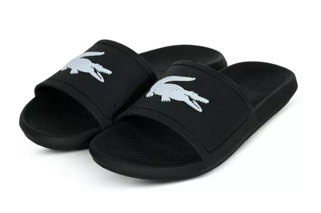 Lacoste Croco Slide 119 1 Men's Sandals Black White AUTHENTIC NEW 7-37CMA0018312