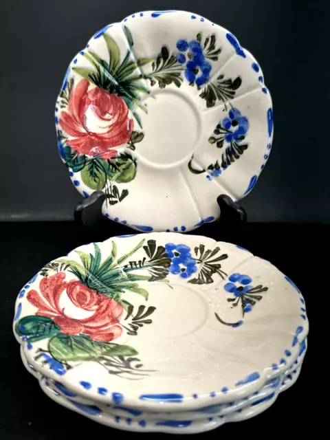 Set of 4-Vintage Nove Rose 6.25" Saucers -Hand Painted Italian Majolica Pottery