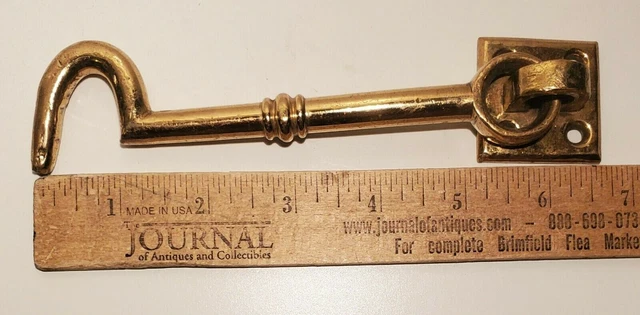 HEAVY brass door HOOK antique VICTORIAN cabinet BARN hardware LOCK knob VTG boat